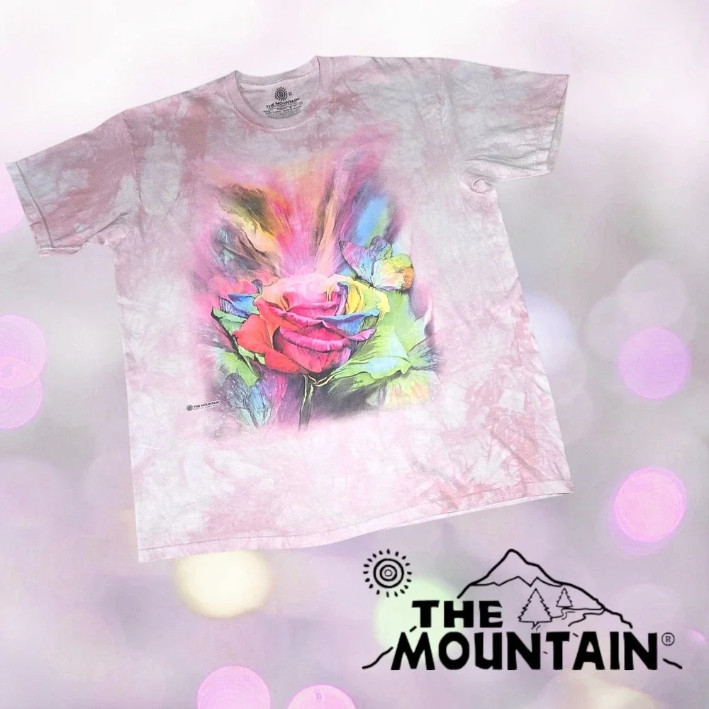 The Mountain Unisex Healing Rose Carol Cavalaris Graphic T-Shirt Pink Tie Dye XL